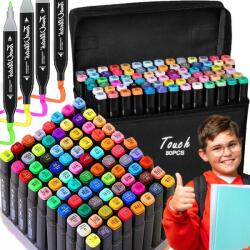 Retoo 80 db kétoldalas alkoholos filctoll szett tokban, különböző színek, RT (O1049)