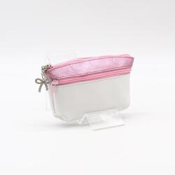 Amnisu fehér / metál rózsaszín kettő cipzáras bőr kulcstartó b3002