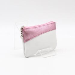 Amnisu fehér / metál rózsaszín ívelt egy cipzáras bőr kulcstartó c3002