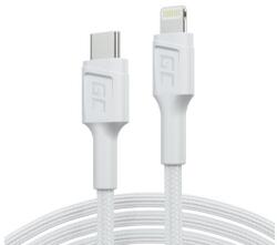 Green Cell Green Cell White USB-C - Cablu Lightning MFi de 1 m pentru Apple iPhone Green Cell PowerStream, cu încărcare rapidă Power Delivery (KABGC07W)