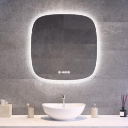 Welland Különleges fürdőszobai design LED tükör 70x70cm Welland Sidan | Páramentesítő - Óra - Fényerő + színhőfok állítás (INS-461270-CD)