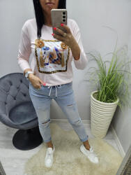 Csinos felső 3D virággal és rojttal (púder rózsaszín) (833279)