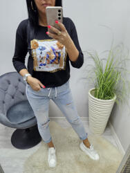  Csinos felső 3D virággal és rojttal (fekete) (829428)