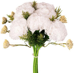 Valex Decor Szegfű selyemvirág csokor, magasság 32cm, csokor átmérő: 15cm, szegfűfej átmérő: 6cm, 7 szálas - Fehér (AF139-01)