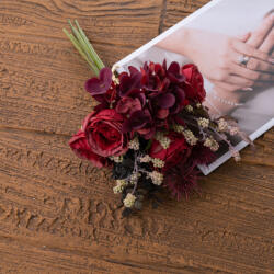 Valex Decor Rózsás hortenzia selyemvirág csokor, 32cm magas - Bordó (AF174-01)