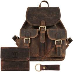 Paolo Peruzzi Női ajándékkészlet Bőr hátizsák, pénztárca és kulcstartó | Barna