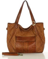 Marco Mazzini nagy szőtt bőr shopper táska | barna camel