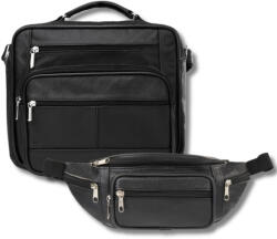 ABRUZZO Férfi ajándékkészlet, válltáska és bőr táska | fekete
