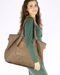 Marco Mazzini Eredeti női szövött bőr bevásárlótáska | bézs taupe