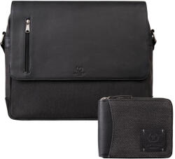 Paolo Peruzzi Férfi szett - bőr cipzáras pénztárca és férfi válltáska | fekete