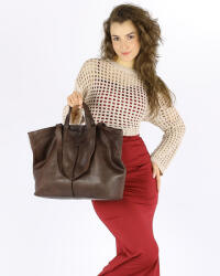 Marco Mazzini Handmade MARCO MAZZINI Nagy bőr shopper táska dupla füllel | sötétbarna