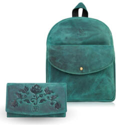 Paolo Peruzzi Női bőr szett, pénztárca és hátizsák városi vintage | zöld