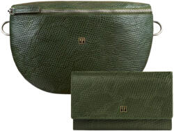Paolo Peruzzi női ajándék szett, bőr pénztárca és női derék táska | zöld