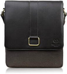 Paolo Peruzzi Listonoszka męska na ramię ze skóry i bawełnianego canvasu czarna Paolo Peruzzi AY-01-BR