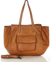 Marco Mazzini Női háromrekeszes bőr shopper táska | barna camel