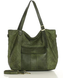 Marco Mazzini nagy szőtt bőr shopper táska | zöld