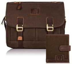 Paolo Peruzzi Férfi szett válltáska + pénztárca ZUP-19-BR | Barna