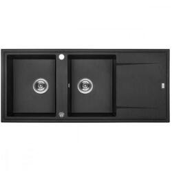 Laveo MEGALO Gránit mosogató: kétmedence csepptálcás, fekete