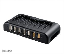 Akasa 5x USB 2.0 + 2x USB 2.0 Fast Charging HUB + hálózati adapter (AK-HB-12BKCM)
