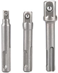 Extol 8819695 dugókulcs adapter készlet 3db-os; 1/4" - 3/8" - 1/2", befogás: SDS Plus, Cr. V