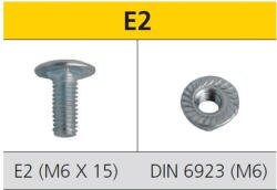 Celo 9E2 lencsefejű kábeltálcacsavar M6x15 mm M6 hatlapanyával, kábeltálca-elemek és szerelvények csavaros összekötéséhez (9E2)