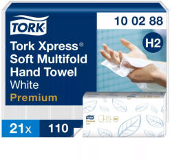 Tork Xpress® Soft tömörített multifold hajtogatott kéztörlő - 2 rétegű, hófehér, 170 lap (Karton - 12 csomag) (100888)