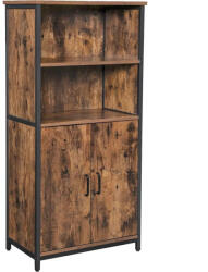  Tárolószekrény két ajtóval és nyitott polcokkal, rusztikus barna