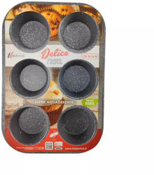 Kasaviva formă pentru brioșe și cupcakes R51223, 6 forme, Non-PFOA, finisaj marmură, roșu (R51223)