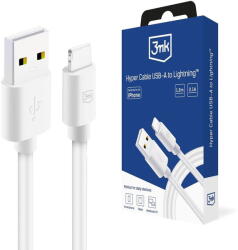 3mk Protection Cablu USB-A la Lightning, 12W, 2.1A, 1.2m - 3mk Hyper - White (KF2356284) - pcone