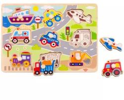 Tooky Toy Tooky Toy: Дръжков пъзел с форми, 9 части - Превозни средства (TY860)