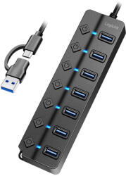 LogiLink USB 3.2 Gen1 Hub, 7 Port, Be-/kikapcsoló, Fekete