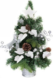Magic home műfenyő, díszített, ezüst, levelekkel, 40 cm (TC8091781)