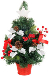 Magic home műfenyő, díszített, piros, levelekkel, 40 cm (TC8091782)