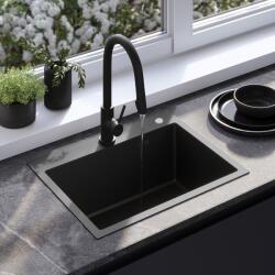 Rea Liam, acél konyhai mosogató 530x450x200mm + szifon, fekete matt, ZLE-06008 (ZLE-06008)