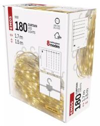 EMOS D3EW02 dekoratív fényfüzér - függöny Nano 1, 7x1, 5m 2, 7W | 180 LED | 2700K | IP44 - meleg fehér, 8 mód, átlátszó