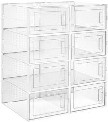 SONGMICS Átlátszó Cipősdoboz Szett 8 db Egymásra Rakható Cipőtároló Rendszerező (EUZ-LSP08SWTV1)