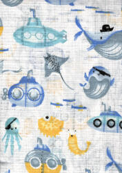  Mintás textil pelenka 1db-os - Tengeralattjáró kék-sárga