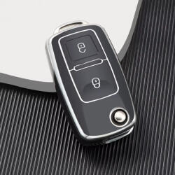  Volkswagen bicskakulcs 2 gombos TPU tok fekete ezüst (TVW003EFK)