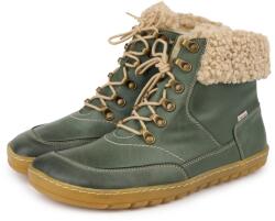Vlnka Darja női barefoot bőr bokacsizma birkagyapjúval, zöld felnőtt cipő méret 42