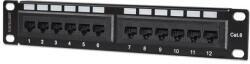 Manhattan 720748 Patch panel - CAT6 UTP árnyékolatlan patch panel, 12 portos, 10" 1U, Fekete (720748)