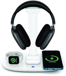 PadForce Suport pentru casti PadForce® cu incarcare Wireless pentru telefon, Apple Watch, casti in-ear, multifunctional, detasabil, Anti-Alunecare, Negru - Alb