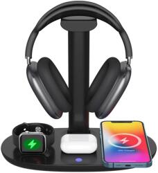 PadForce Suport pentru casti PadForce® cu incarcare Wireless pentru telefon, Apple Watch, casti in-ear, multifunctional, detasabil, Anti-Alunecare, Negru - Negru