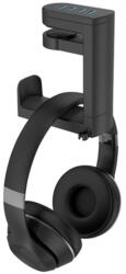 PadForce Suport birou de casti PadForce®, x 4 USB, organizator cabluri, multifunctional, anti-alunecare, rotire 360 pentru Gaming, Streaming, Office, Negru - Negru