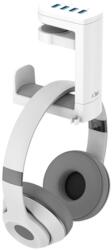 PadForce Suport birou de casti PadForce®, x 4 USB, organizator cabluri, multifunctional, anti-alunecare, rotire 360 pentru Gaming, Streaming, Office, Negru - Alb