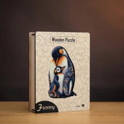 Ölelkező pingvin család fa puzzle L Prémium fa doboz
