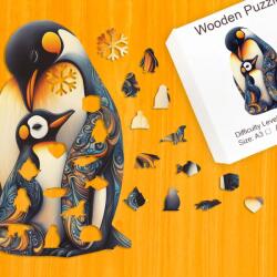 Ölelkező pingvin család fa puzzle L Papír doboz