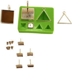 Protosil kft Ékszerkövek Szilikon Forma Szett - Piramid & Tetraéder Gúlák Ezüst Ékszeralapokkal