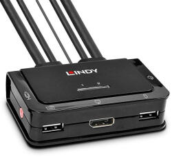 Lindy KVM kapcsoló, 4K Ultra HD, 1, 2 m, USB, HDMI, fekete (EL1405119LV-HU-001V)