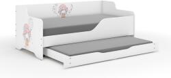 Wooden Toys Lilu Gyerekágy - Laminált Fronttal és Oldallal, 160x80 cm, Matraccal és Ágyazható Ágyneműtartóval, 140x70 cm Matraccal, Kalapos Lány Lufival