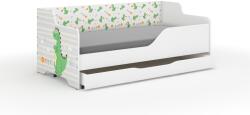 Wooden Toys Lilu Gyerekágy - Laminált Fronttal és Oldallal, 160x80 cm, Matraccal és Ágyneműtartóval, Dínós